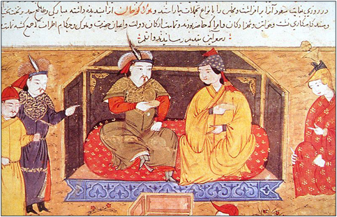  Hulegu and Dokuz Khatun, detail from an illustration to the Collection (of Chronicles  of Rashid al-Din d. 1318).